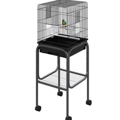 Cage à oiseaux en métal pour perroquets, noir - Volière spacieuse avec support amovible, espace de rangement et options de perchoirs