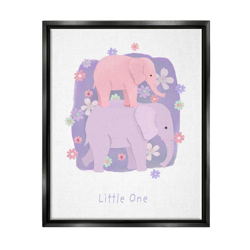 «Little One Baby Elephant» par Diane Neukirch, H 31 po x l 25 po x P 1,7 po, Cadre flottant noir de jais