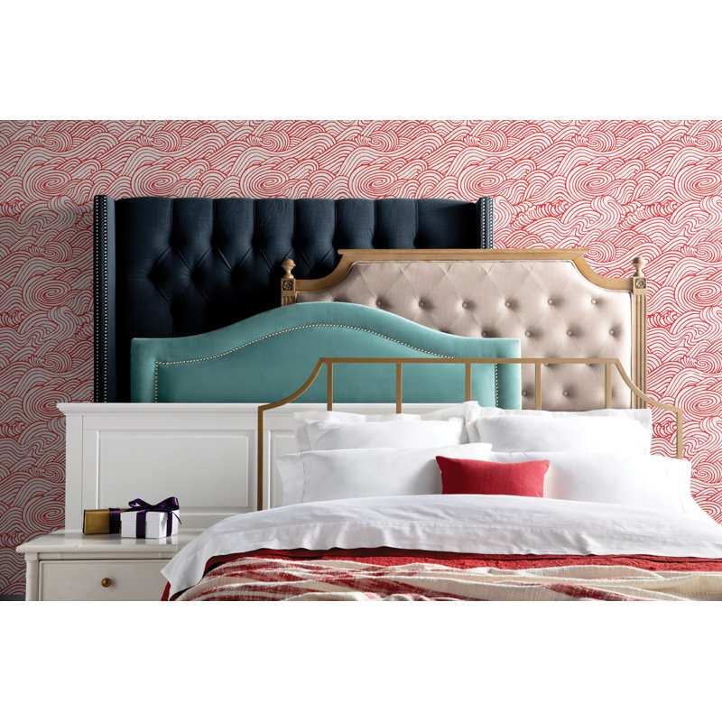 Whitingham Solid Wood Headboard, Queen, Pewter, Zuma Pumice Textured Linen