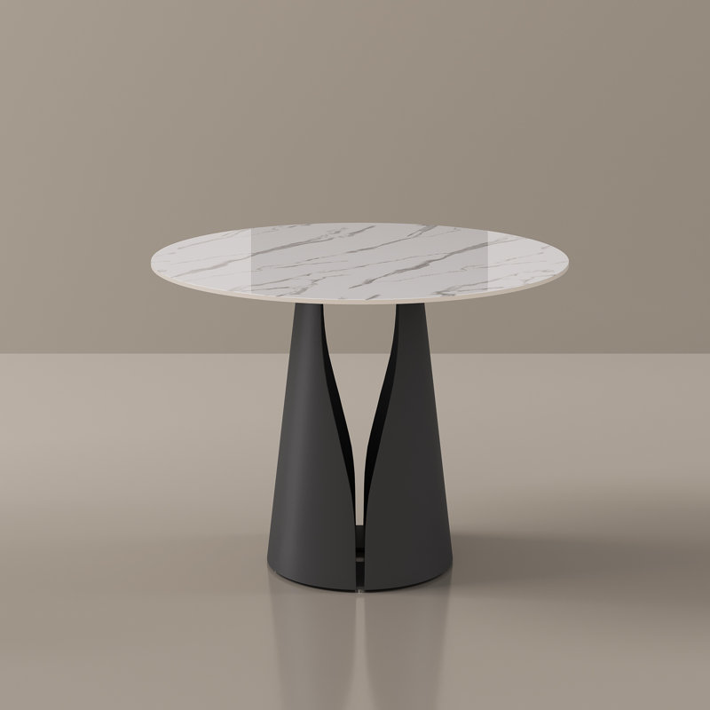 Table de coin-repas moderne de 35 po, petite table de salle à manger pour coin-repas et espaces compacts, plateau en pierre frittée blanc brillant avec base en métal noir, table facile à nettoyer