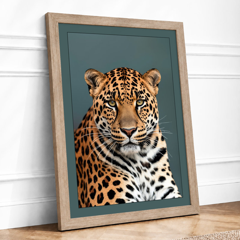Leopard Portrait Modern - Framed Print, A3 - 42.0 x 29.7 cm, Oak