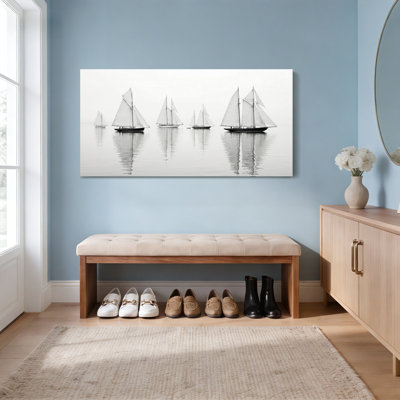 Sailboats On Calm Water Black And White Photography Canvas Wrapped Wall Art Set Of 1