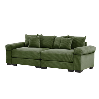 92"  Oversized Cloud Modular Sectional Couch,Corduroy Fabric Extra-Wide Armrests Throw Pillows Ergonomic Design High Resilience Cushion Easy Assembly,For Living Rooms Bedrooms,Green