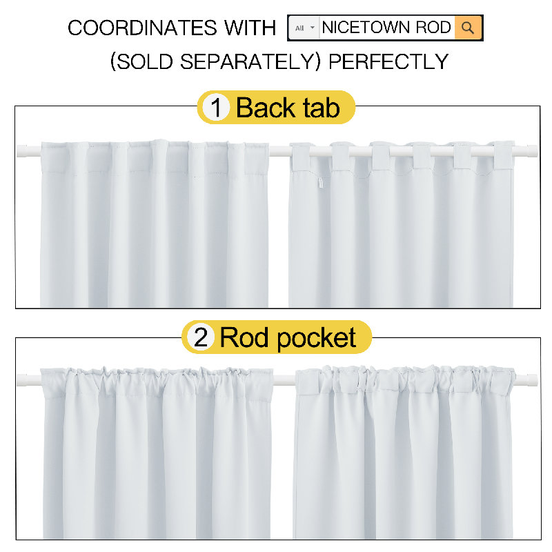 Blackout Curtain Light & Noise Reducing Room Darkening Drapes for Bedroom/Living Room/Kitchen, 2 Pieces, 42" W x 40" L