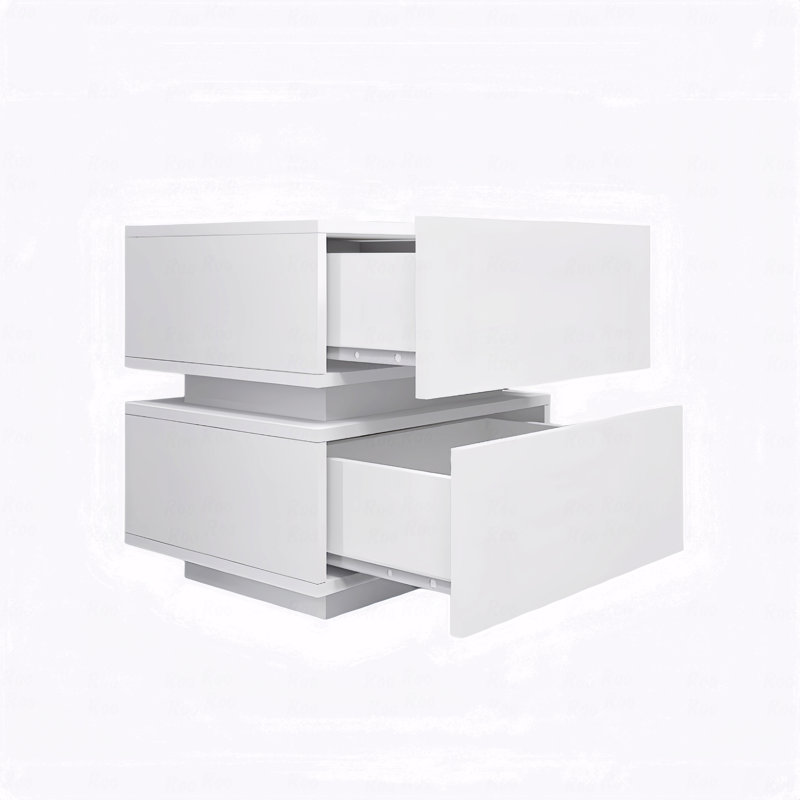 White Color High Glossy 2-Drawers Bedside Table (Nightstand) With Rgb Led Light Nightstand  With Bluetooth Control