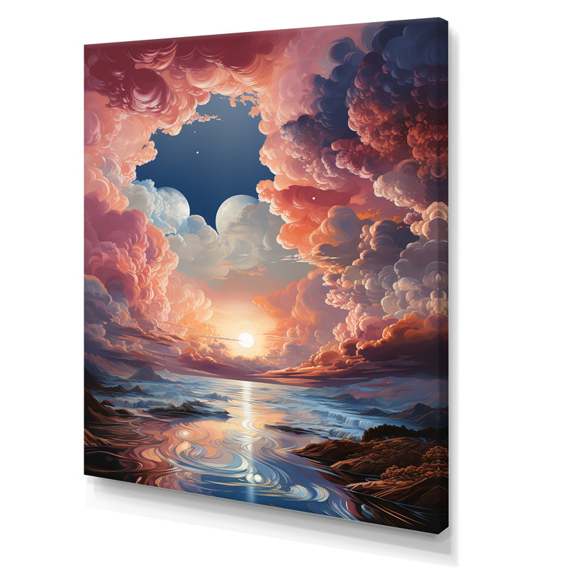 Nuage coucher de soleil à l'encre liquide, impression d'art mural nuages, Toile tendue, H 32 po x l 24 po