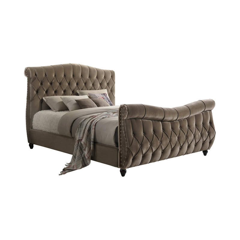 Alzado Upholstered Velvet Bed, Kingsize (5'), Grey