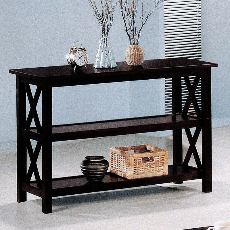 2-Shelf Table In Deep , Geometric Pattern, Modern Transitional Style Console Table, Finish, Rectangular With Two Shelves For Display And Storage