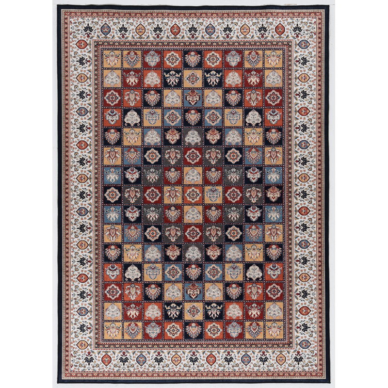 Emanuel Traditional Machine Woven Flatweave Red and Ivory Area Rug with Non Skid Backing, Rectangle 6'7" x 9'7"