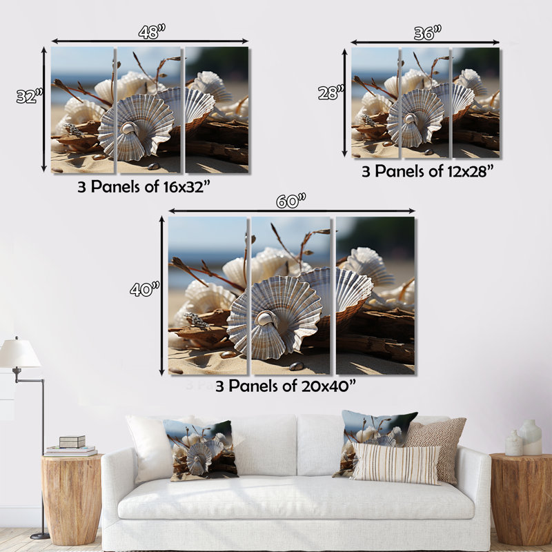 «Beach Photo Seashell Sonata II», ensemble de reproductions de toiles nautiques et de plage, H 32 po x l 48 po x P 1 po