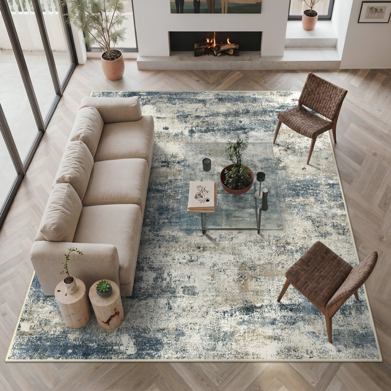 Tapis bleu / beige Pavelina, Rectangle 9 pi x 12 pi, Blue/Beige