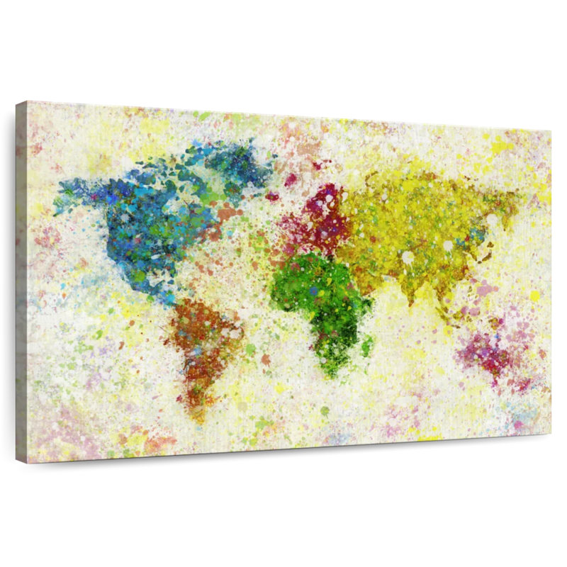 Aliaz Paint Blotches World Map, 26" H x 39" W