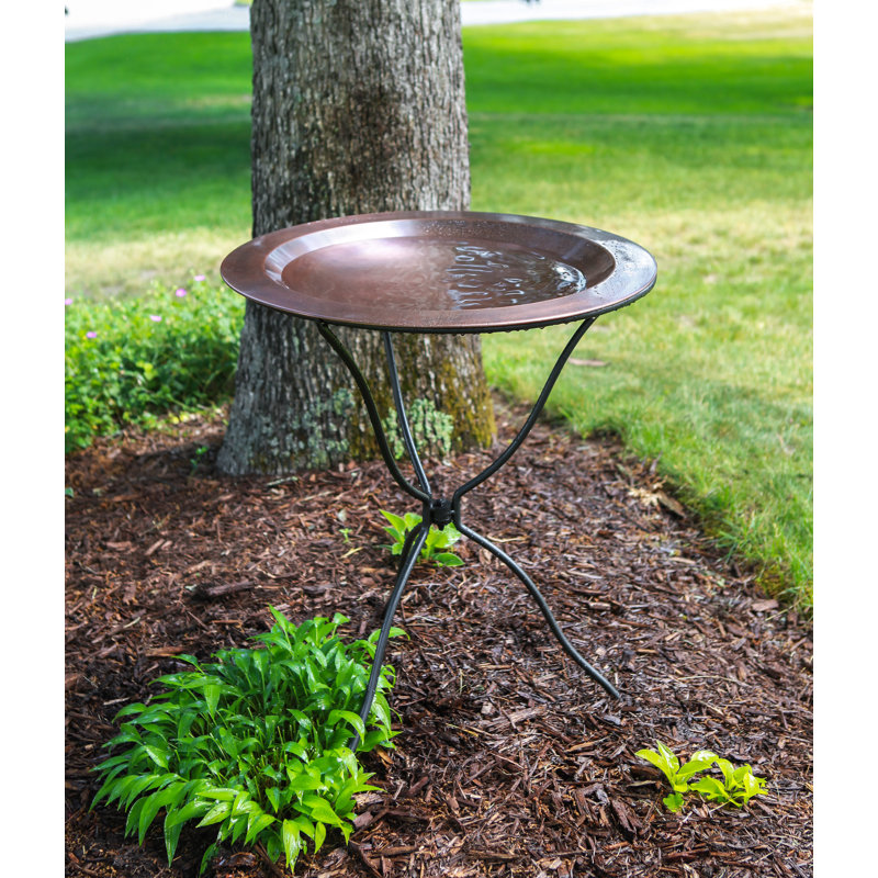 24" Antique Copper Birdbath with Wrought Iron Stand