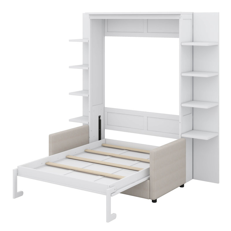 Grand lit escamotable avec canapé rembourré Annaleise, Blanc