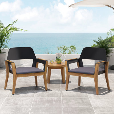 2Pcs Outdoor Club Chairs In Transitional Style, Wood Frame With Water Cushions, For Backyard, Terrace, Garden, Balcony, Easy Assembly Process Of 2, Design Installation Instructions
