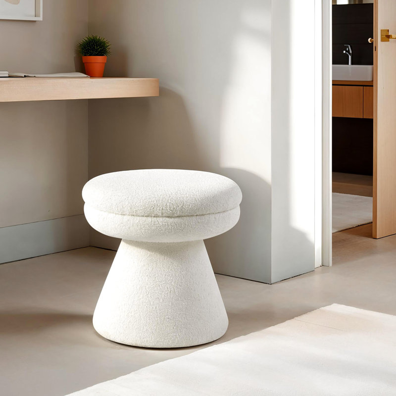 Contemporary Style 1Pc Beige Fabric Round Top Mushroom - Shape Accent Stool With Pedestal Base For Living Space Shearling Like And