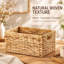 Panier de rangement rectangulaire en jacinthe d'eau naturelle tressée à la main, bac de rangement en osier avec poignées intégrées pour étagère, chambre, cuisine, 39 x 27 x 17 cm