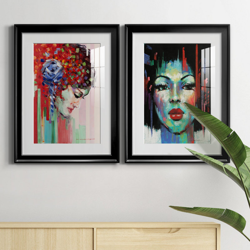 «Confetti Girl III», ensemble de 2 reproductions d'art, H 18,5 po x l 49 po x P 1,5 po, Papier encadré noir, Blanc