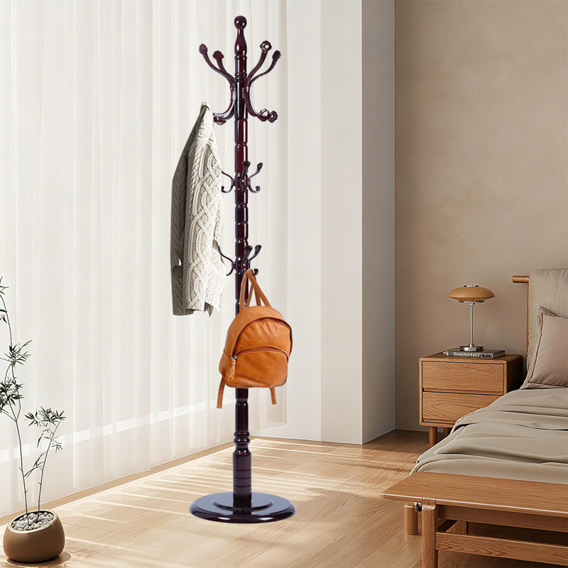 Solid Wood Coat Rack, 14 Hanging Points & Sturdy Base For Hallway, Office(Lucky Curve)