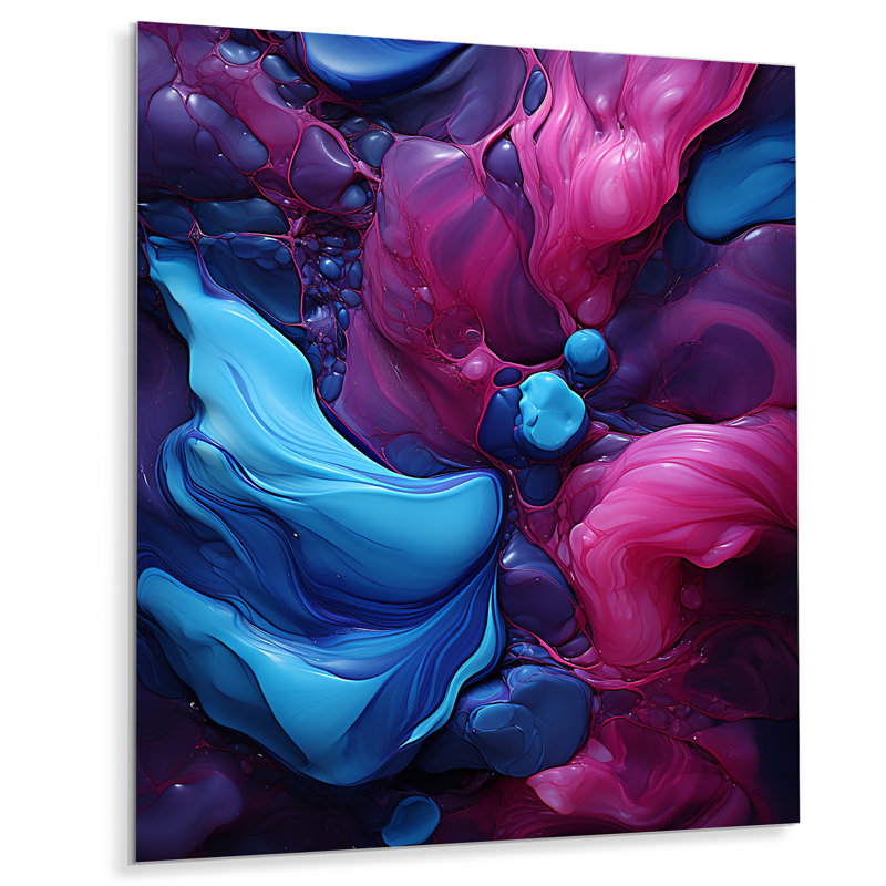 Bleu et mauve sans soudure Marble River IV - décoration murale abstraite en métal, H 32 po x l 24 po x P 1 po