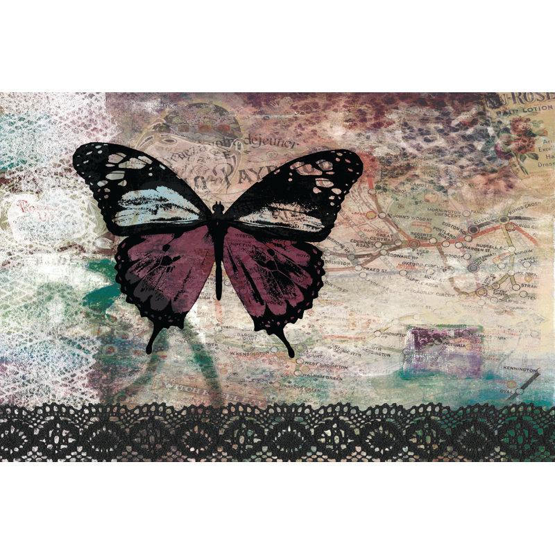 Purple Butterfly Lovewriter Pieces - Wrapped Canvas Print, 30cm H x 46cm W x 3.8cm D