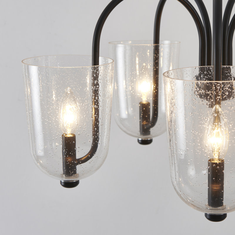 5-light Black Chandelier With Seeded Glass Shades