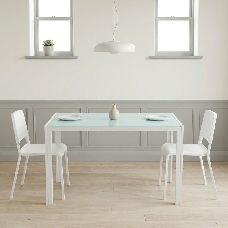 51" Rectangular Tempered Glass Dining Table for kitchen, dining room, living room, White
