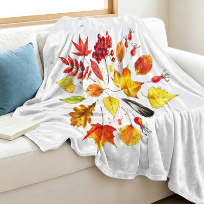 Jeté en molleton orange ultra doux en flanelle orange, imprimé feuilles d'automne