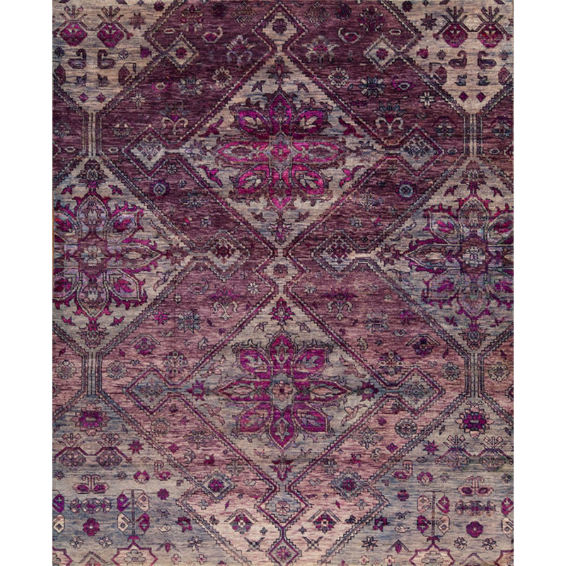 Seville Hand Knotted Area Rug in Plum/Pink/Gray/Beige, Rectangle 6' x 9'