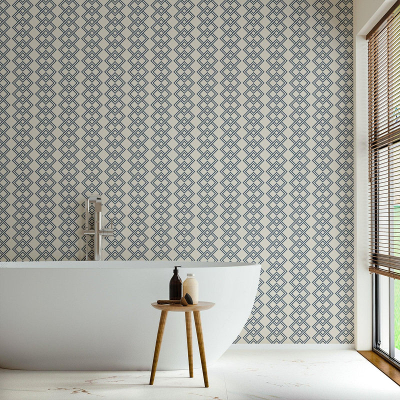 Mod Block - Wallpaper, Blue; Beige, Faux Grasscloth, Non-Pasted