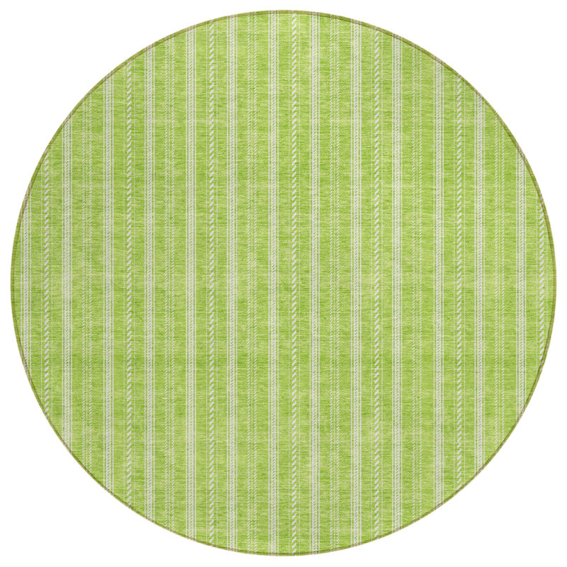 Tapis intérieur lavable rayé rond vert lime et ivoire 8 pi