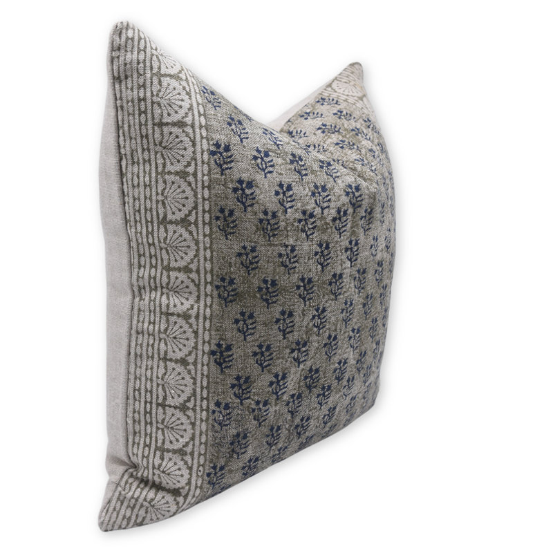 Linen Indoor/Outdoor Pillow Cover, Square, 22" x 22", Blue/Green/Beige Floral 1