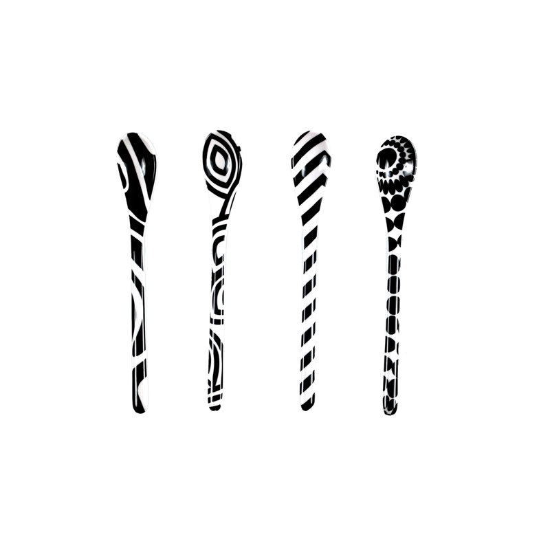 Black and White Melamine Modern Dessert Spoons, Set of 4