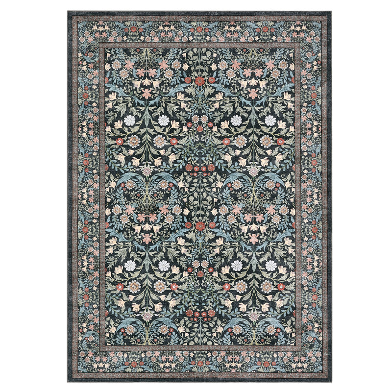 Washable Rugs Area Rugs for Living Room Bedroom s Non Slip Farmhouse Floral Floor Mats for Home Office Decor, Blue