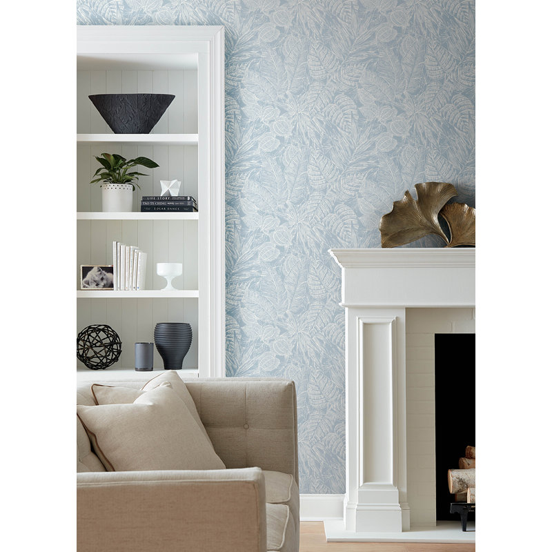 Papier peint feuilles de palmier Brentwood, Bleu