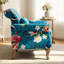 Chaise d'appoint en velours à imprimé floral avec coussin, pieds en bois massif-130668079
