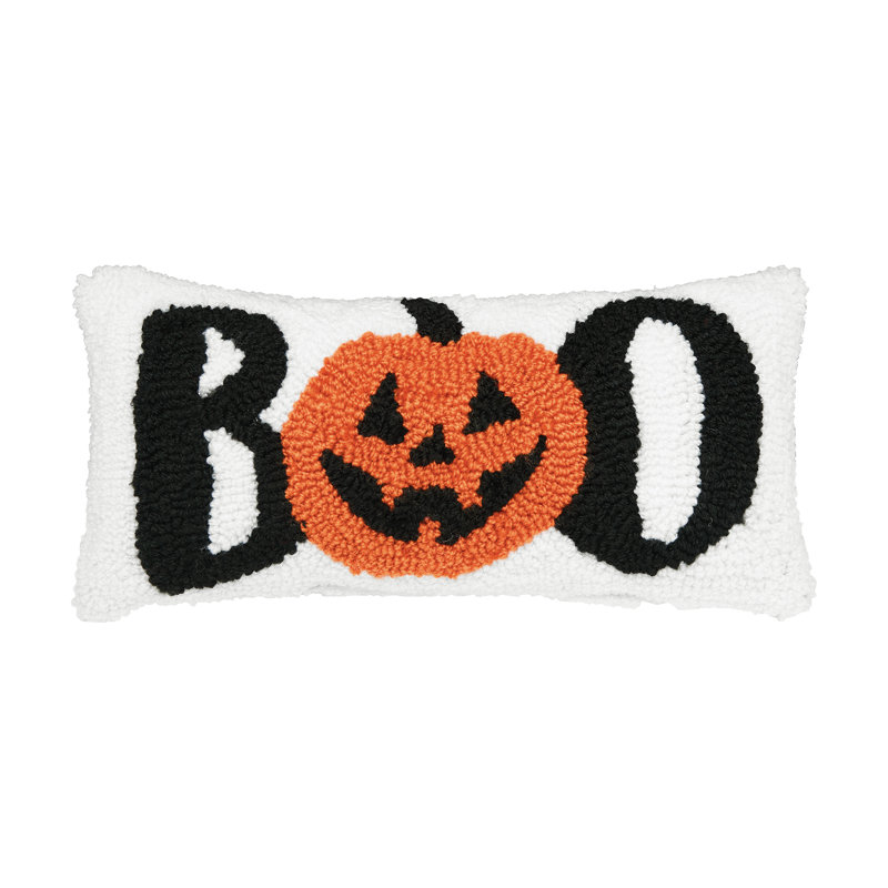 6" x 12" Boo Pumpkin Hooked Halloween Throw Pillow