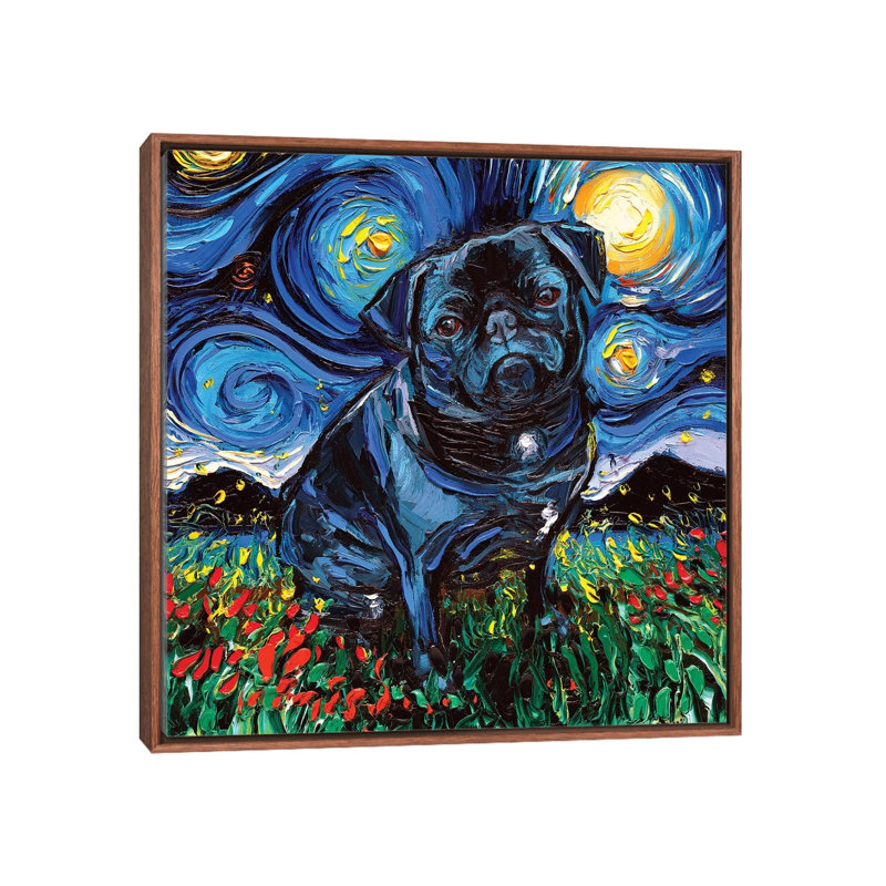 « Black Carlin Night » par aja Trèves, reproduction d’art, Toile avec cadre en bois brun classique, Pas de tapis
