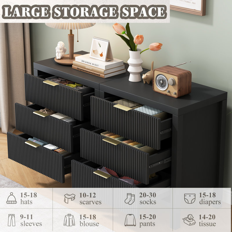 27.56" Tall 3-Drawer Nightstand (set Of 2), Black
