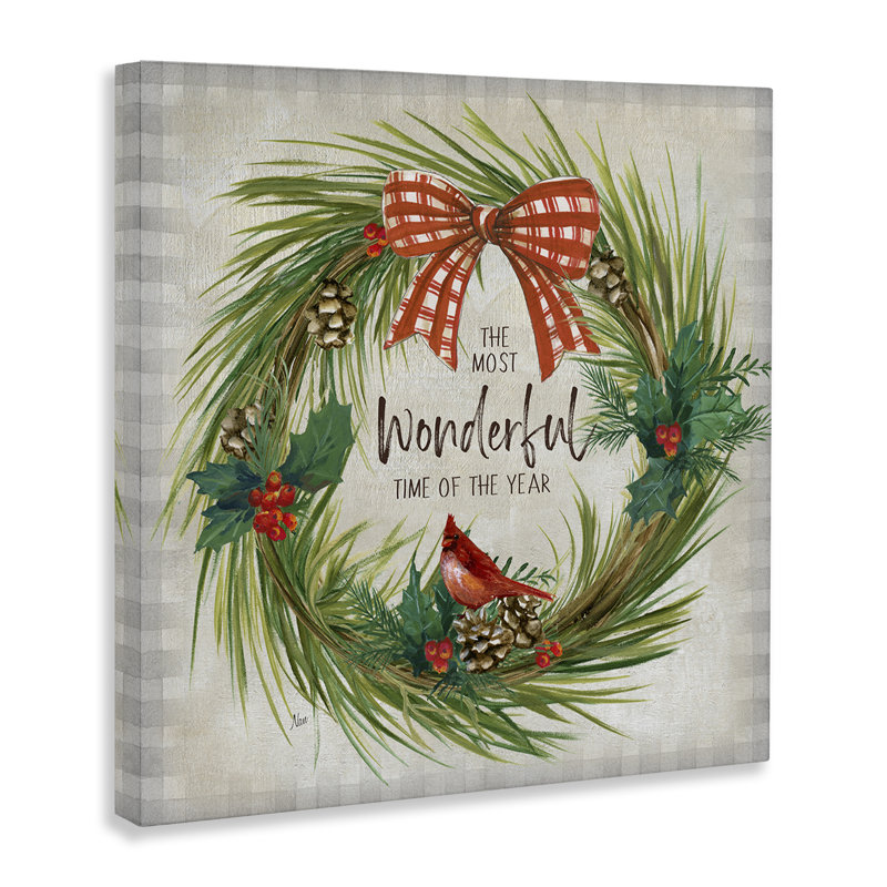 «Most Wonderful Time Wreath», art mural sur toile par Nan, H 36 po x l 36 po