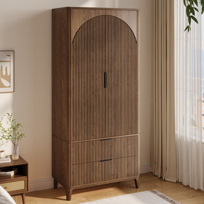 2 Doors Armoire Wardrobe With Two Large Drawers And Hanging Rod by George Oliver