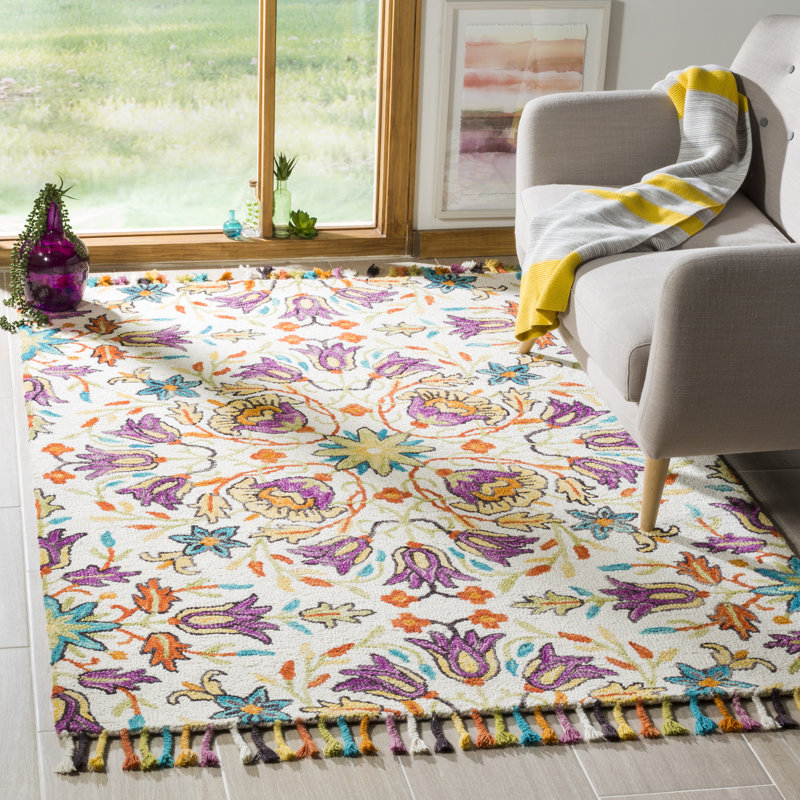 Vahakn Hand Tufted Wool Floral Rug, Rectangle 8' x 10'