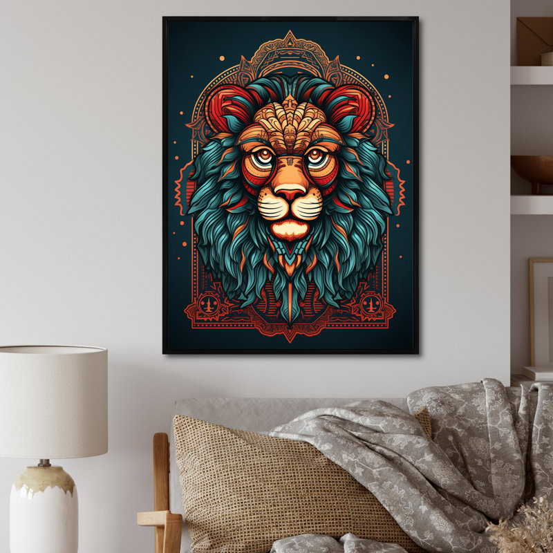Portrait d'un lion sauvage - reproduction, H 32 po x l 16 po x P 1 po, Cadre flottant noir