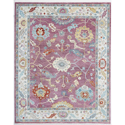 Tapis rose / ivoire / bleu noué à la main de haute qualité