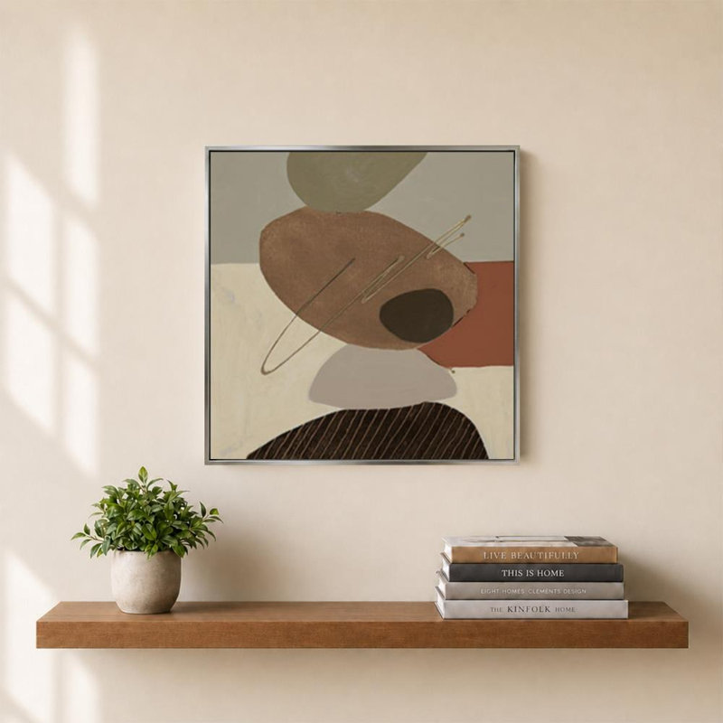 Stone Stack Tan par Sundance Graphics - Graphisme sur toile, H 30 po x l 30 po, Cadre plat flottant, Argent