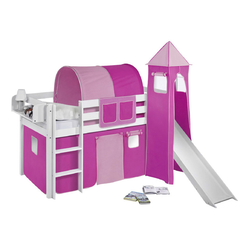Basic Mid Sleeper Bed with Textile Set, European Single (90 x 200 cm), Pink