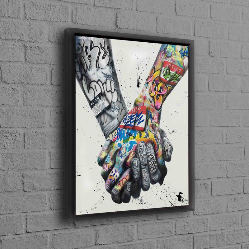 Illustration romantique sur toile à thème romantique représentant un couple se tenant la main comme décoration murale pour les amoureux