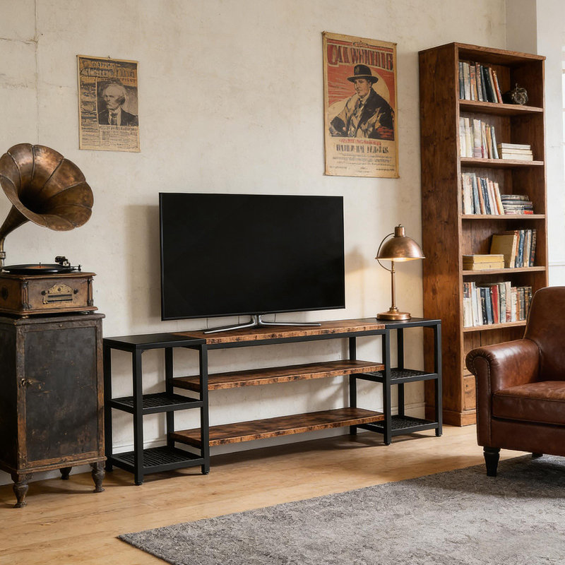 Meuble audio-vidéo, meuble télé industriel, présentoir de rangement