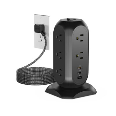 Parafoudre multiprise 14 en 1 avec 11 prises secteur, 1 port USB-A, 2 ports USB-C, charge rapide PD 20 W, protection contre les surtensions jusqu'à 1 500 J, câble de 1,8 m