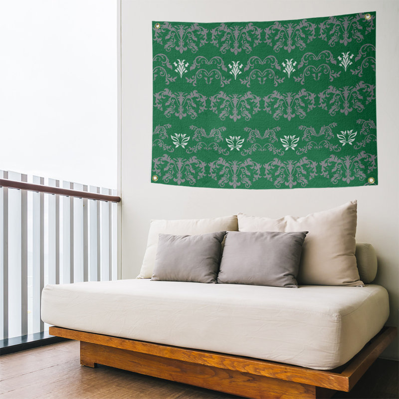 Tapisserie baroque en polyester polyester, H 50 po x l 59 po, Vert / Gris / Blanc